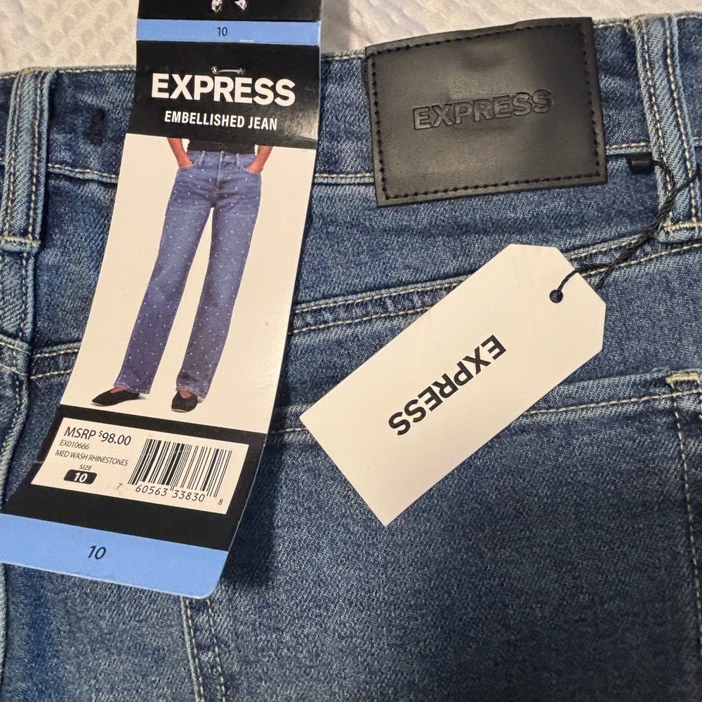 Express Embellished Straight-Leg Jeans Size 10 New - Picture 2 of 7